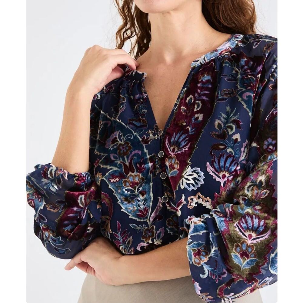 Talbots Plus 3X Velvet Burnout Popover Romantic Paisley Blouse Top